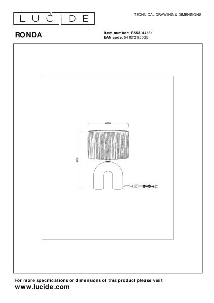 Lucide RONDA - Lampe de table - 1xE27 - Blanc - technique